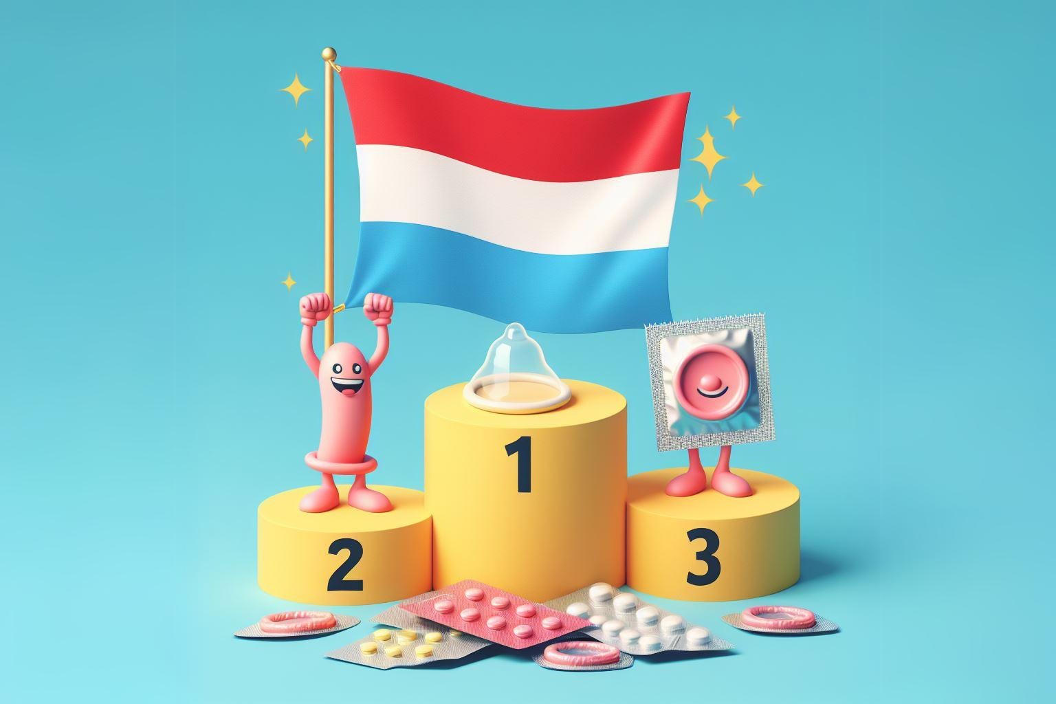 Lucemburská vlajka jako číslo 1 na stupních vítězů na téma antikoncepce