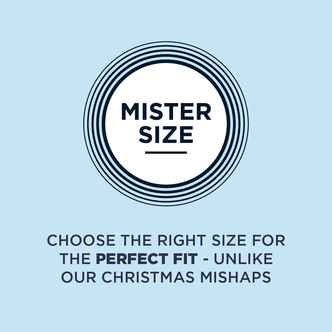 Logo Mister Size s textem pod ním: Vyberte si správnou velikost, aby vám dokonale padla
