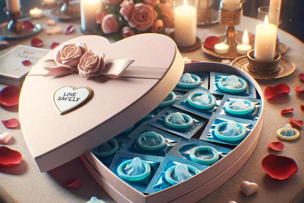 Kondomy v krabičce ve tvaru srdce na Valentýna